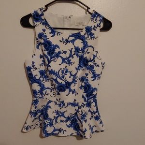 DONATING 5 for $25 Porcelain peplum blue white top